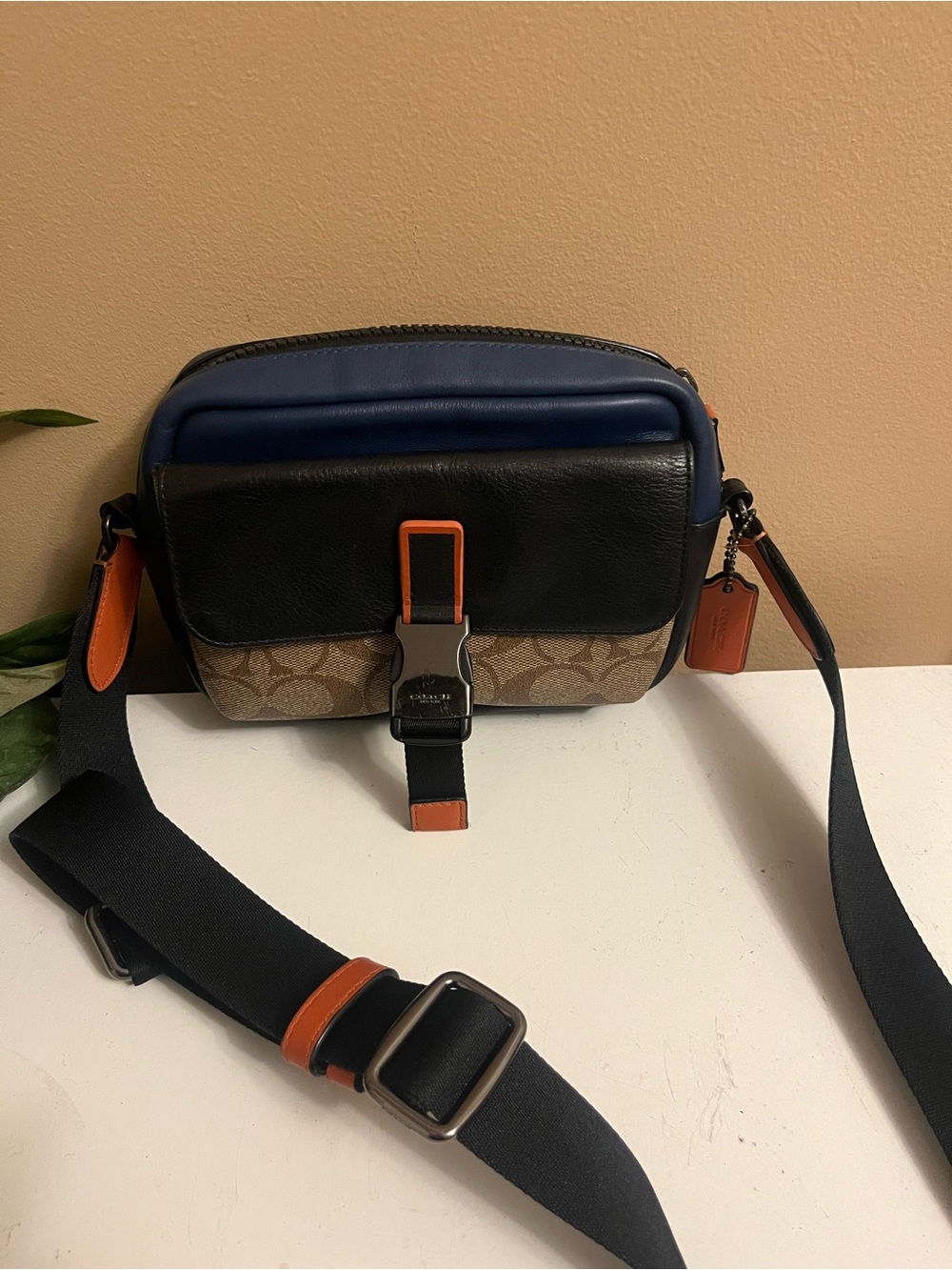 Coach Men's Colorblock Canvas & Leather Messenger Bag in Black/Blue/Tan/Orange